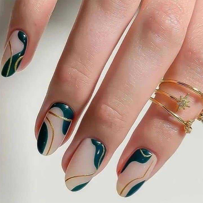 Wholesale Plastic Green French Gold Thread Nail Enhancement Patches